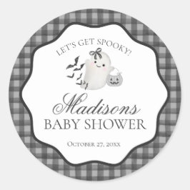 Black Gingham Little Boo Ghost Baby Dusche Siegel Runder Aufkleber