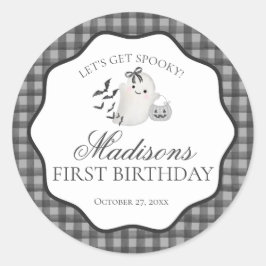 Black Gingham Little Boo Ghost Birthday Party Seal Runder Aufkleber