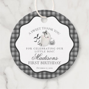 Black Gingham Niedlich Boo Ghost Geburtstagsparty Geschenkanhänger