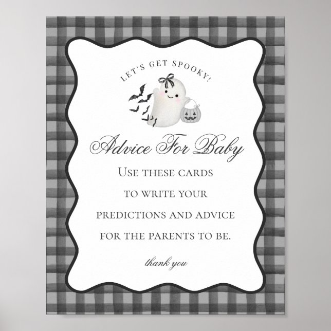 Black Gingham Niedlich Ghost Advice for Baby Sign Poster (Vorne)