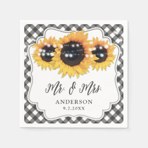 Black Gingham Rustic Sonnenblumenhochzeit Serviette