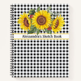 Black Gingham Sunflower CreateYourOwn Phrase Notizbuch