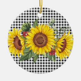 Black Gingham Sunflower Custom Gastgeschenk Keramik Ornament