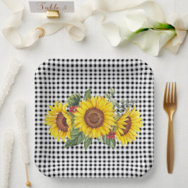 Black Gingham Sunflower Gastgeschenk Classic Pappteller
