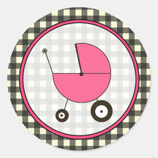 Black Gingham und Pink Baby Carriage Sticker (Vorderseite)
