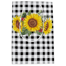 Black Gingham und Sunflowers Blumenbeutel Mittlere Geschenktüte