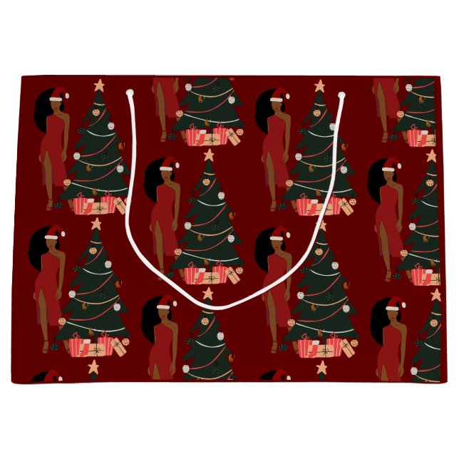 Black Girl Afro Weihnachtsgeschenktasche Große Geschenktüte (Vorderseite)