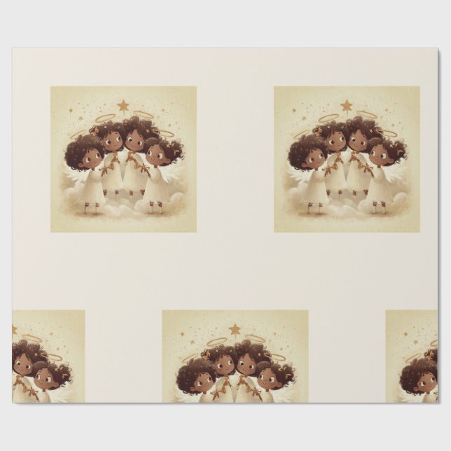 Black Girl Angel Christmas Choir Wrapping Paper 3 Geschenkpapier (Flach)