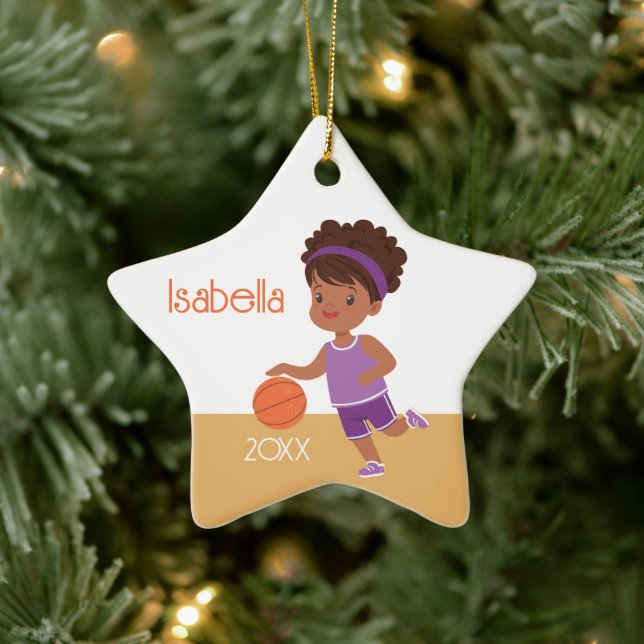 Black Girl Basketball Keramik Ornament (Baum)