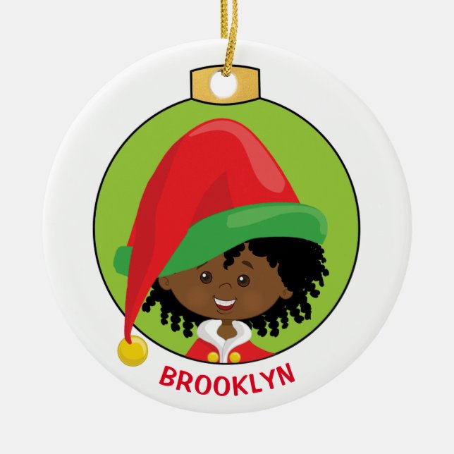 Black Girl Elf Keramik Ornament (Vorne)
