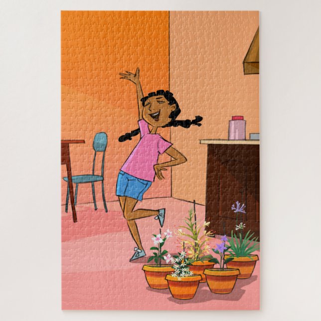 Black Girl feiert Cartoon Jigsaw Puzzle (Vertikal)
