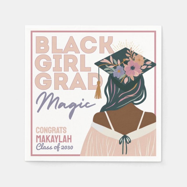 Black Girl Grad Magic Floral Boho Graduierungspart Serviette (Vorderseite)