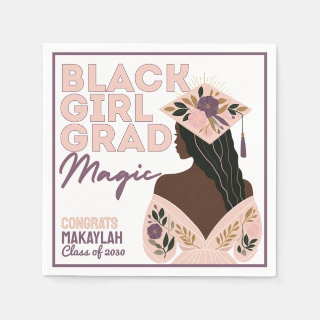 Black Girl Grad Magic Floral Boho Graduierungspart Serviette (Vorderseite)