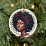 Black Girl Magic Afro Diva Partyware Keramik Ornament<br><div class="desc">Celebrate the beauty of black women with this gorgeous print showcasing a gorgeous AfricanAmerican woman wearing her crowning glory in a classic round curly afro. Her naturally elegant hair is accented with deep jewel tone flowers. Check out the Beautifully Black shop for matching items!</div>