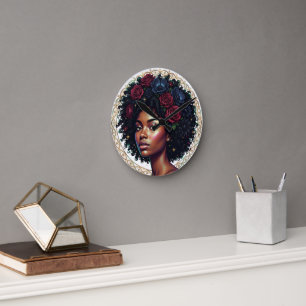Black Girl Magic Afro Diva Runde Wanduhr