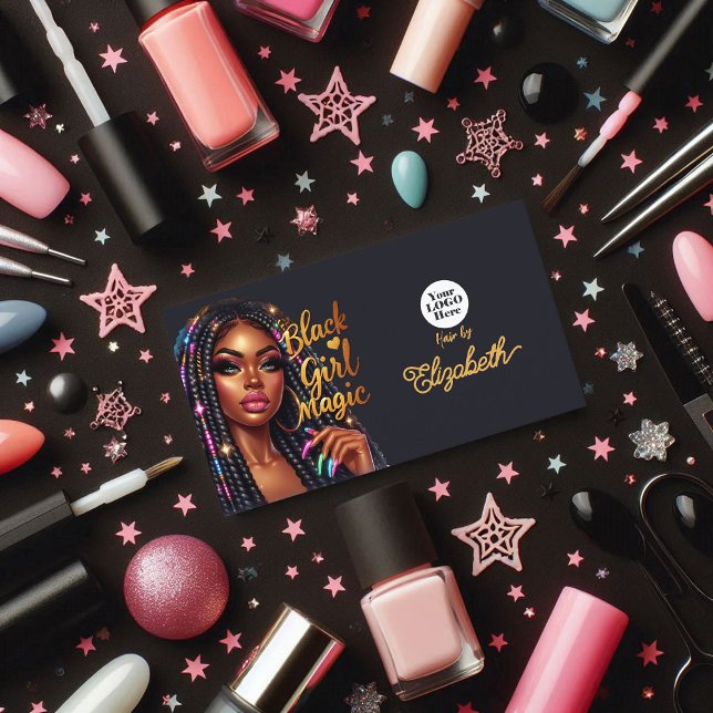 Black Girl Magic Elegantes Highlights Visitenkarte (Black Girl Magic Elegant Hair Salon Branding Business Card)