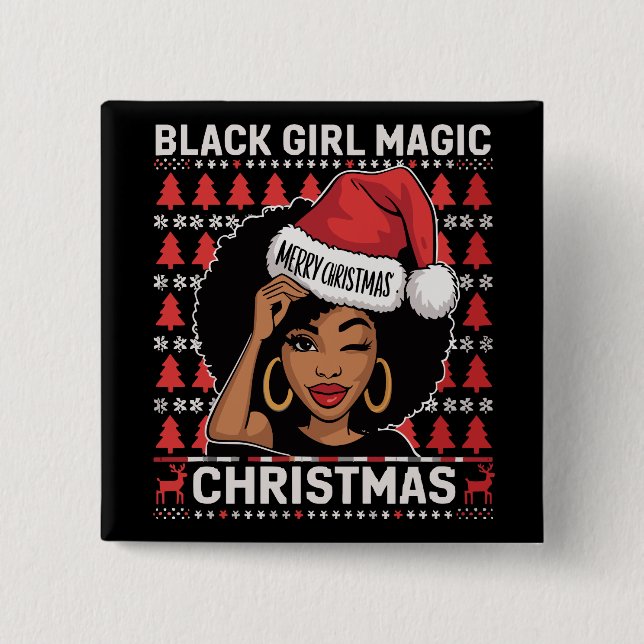 Black Girl Magic Frohe Weihnachts Afroamerikaner Button (Vorderseite)