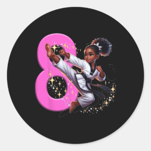 Black Girl Martial Arts Party Taekwon 8. Geburtsta Runder Aufkleber