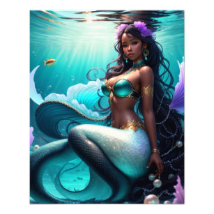 Black Girl Mermaid Princess Aquamarines Lila Unter Fotodruck