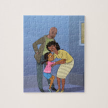 Black Girl mit Mama und Vater Cartoon Jigsaw Puzzl