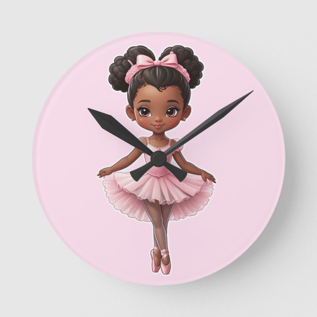 Black Girl Pink Ballerina Ballerina Ballett Runde Wanduhr (Vorderseite)
