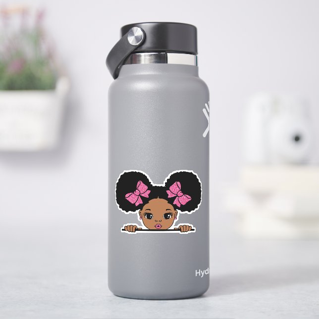 Black Girl Puff Hair Aufkleber (HydroFlask)
