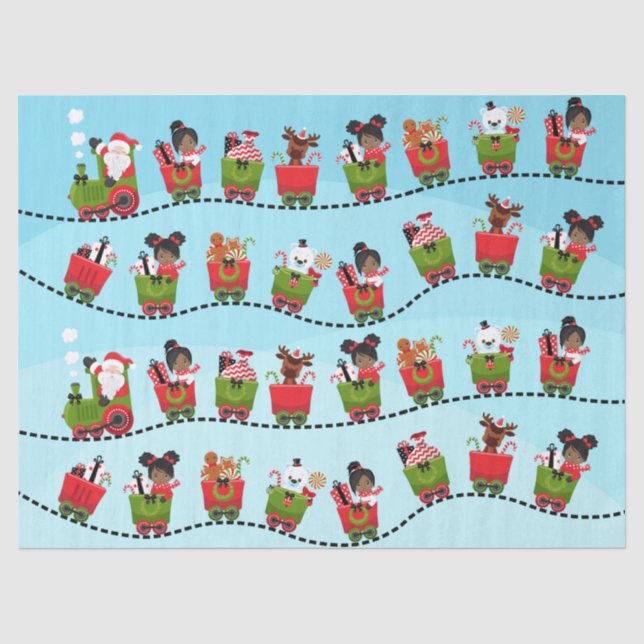 Black Girl Riding Weihnachtszug Seidenpapier (Vorderseite)