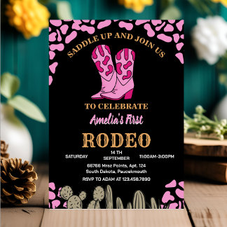 Black Girl Rounded First Rodeo 1. Party Geburtstag Einladung