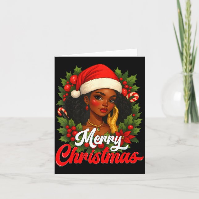 Black Girl Santa Hat Merry Christmas Pajama Africa Karte (Vorderseite)