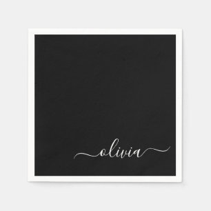 Black Girl Script Monogram Name Modern Serviette