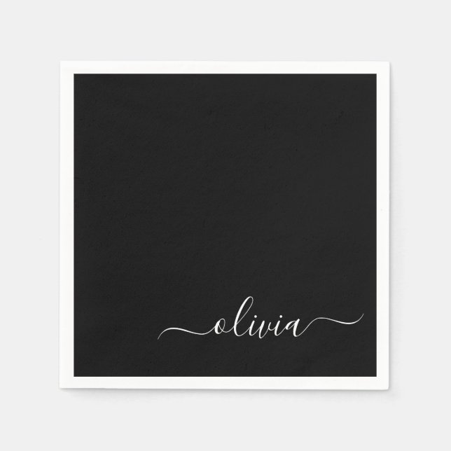 Black Girl Script Monogram Name Modern Serviette (Vorderseite)