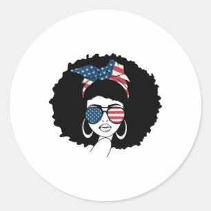 Black Girl US Flag Melanin Afro 4. Juli Afrika Runder Aufkleber