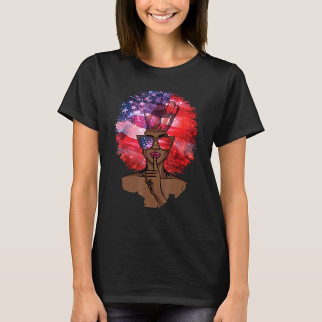 Black Girl US Flag Melanin Afro Hair African Ameri T-Shirt (Vorderseite)