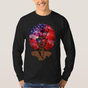Black Girl US Flag Melanin Afro Hair African Ameri T-Shirt