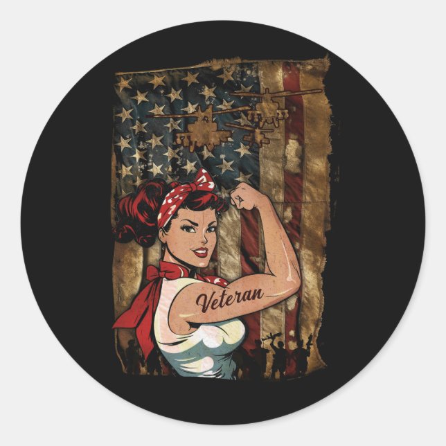 Black Girl Veteran Strong Female American Runder Aufkleber (Vorderseite)