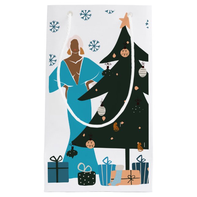 Black Girl White Hair Weihnachtsgeschenk-Tasche Kleine Geschenktüte (Vorderseite)