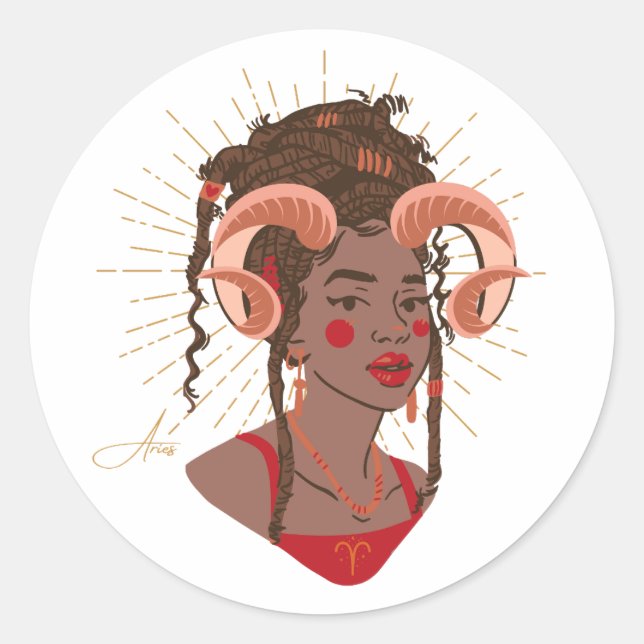 Black Girl Zodiac Magic: Äries Runder Aufkleber (Vorderseite)
