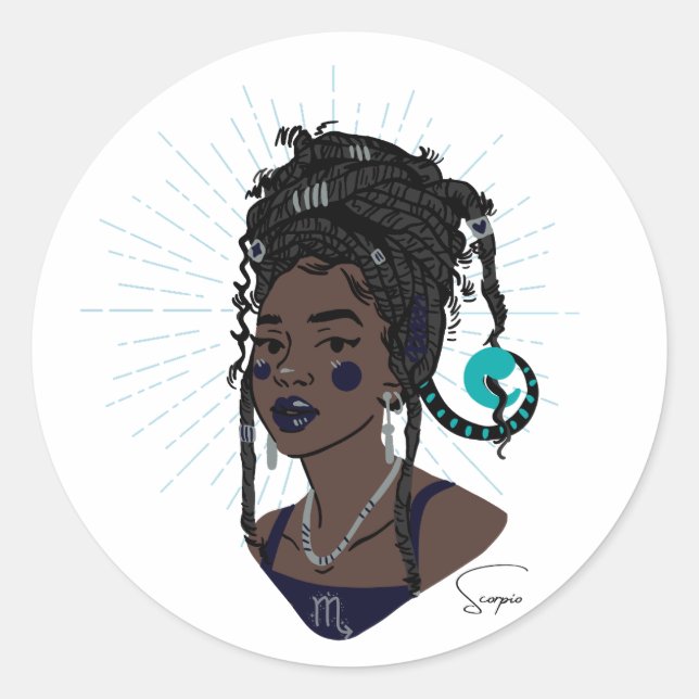 Black Girl Zodiac Magic: Skorpio Runder Aufkleber (Vorderseite)