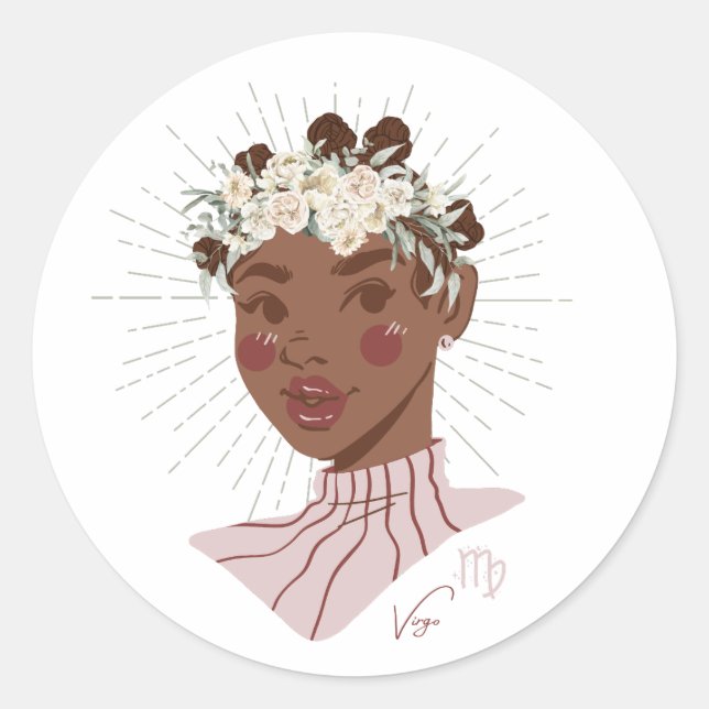 Black Girl Zodiac Magic: Virgo Runder Aufkleber (Vorderseite)