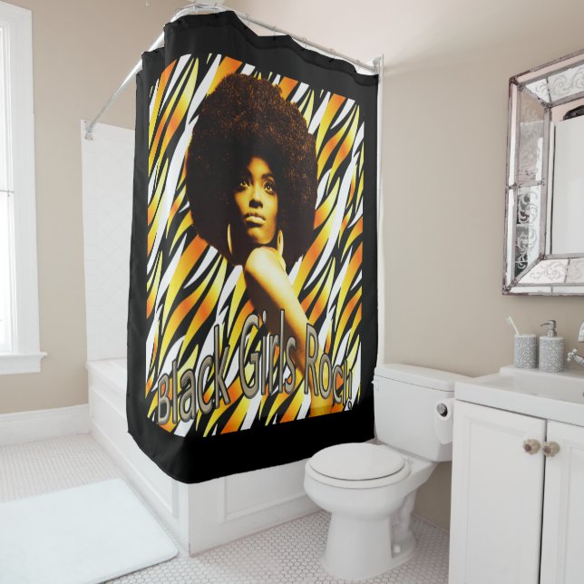 Black Girls Rock! — Afrozentrisches Vintage Poster Duschvorhang (Beispiel)