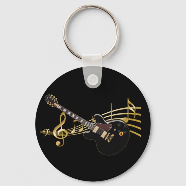 Black Gitarre auf Music Score Schlüsselanhänger (Vorderseite)