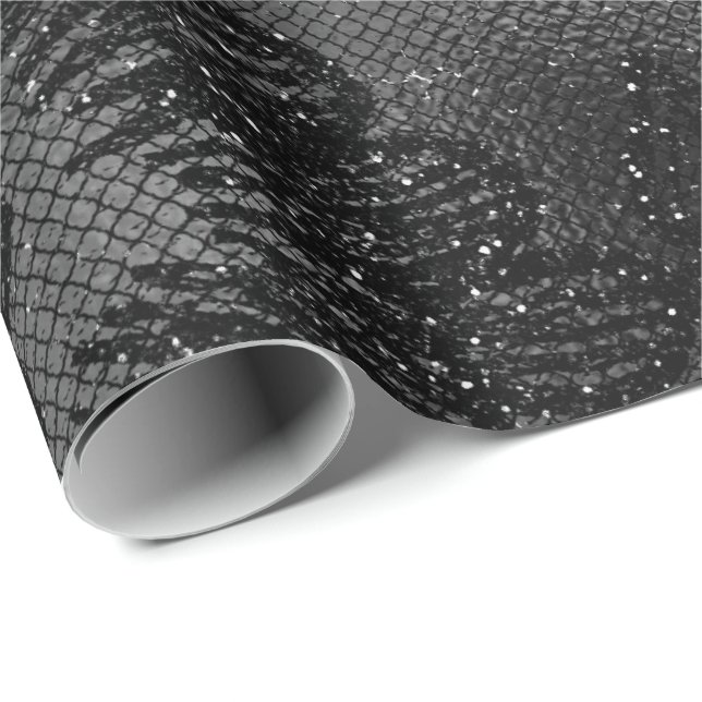Black Glam Floral Lace Metallic Mulin Rouge Geschenkpapier (Rolleneckpunkt)