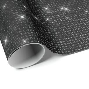 Black Glam Glitzer Stars Funkelnd Minimalsequenz Geschenkpapier