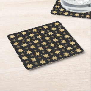 Black Glam Glitzer Stars Pattern Rechteckiger Pappuntersetzer