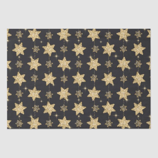 Black Glam Glitzer Stars Pattern Seidenpapier (Vorderseite)