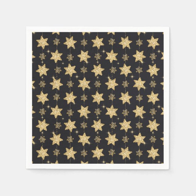 Black Glam Glitzer Stars Serviette (Vorderseite)