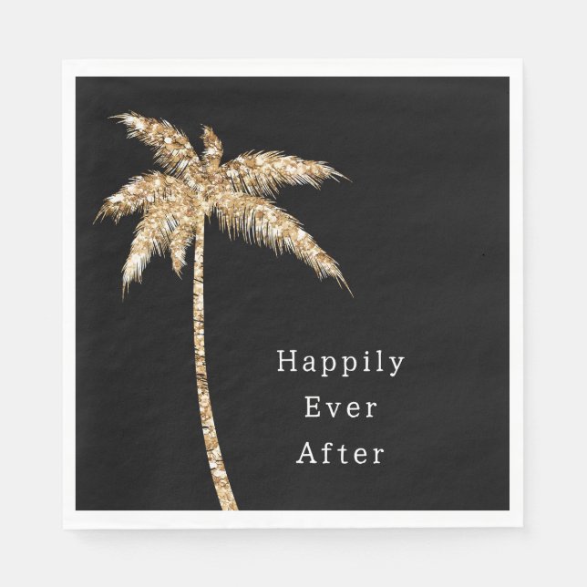 Black Glam Gold Glitzer Palm Tree Serviette (Vorderseite)