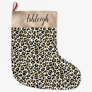 Black Glam Gold Leopard Print Großer Weihnachtsstrumpf