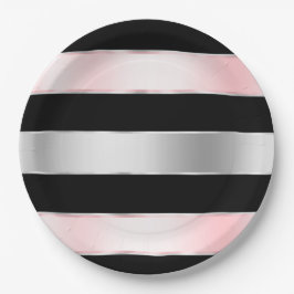 Black Glam Silver Blush Pink Ribbon Geburtstag Pappteller