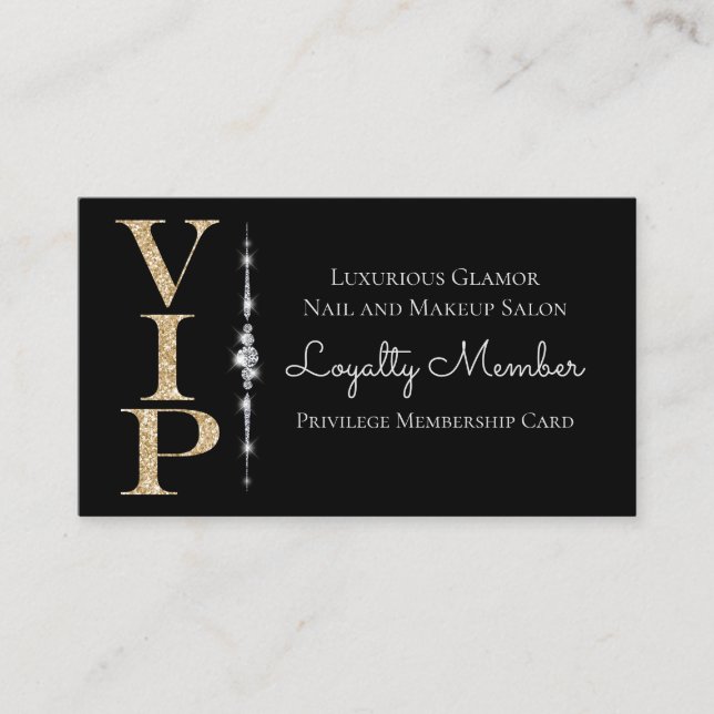 Black Glamour Diamonds Gold Glitzer VIP Loyalität Visitenkarte (Vorderseite)